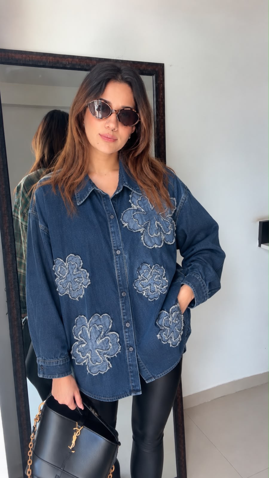 Floral Appliqué Denim Shirt