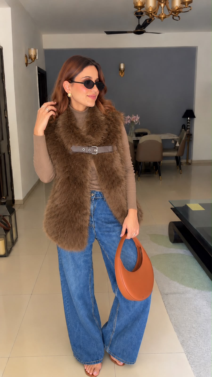 Fall Belted Faux Fur Vest