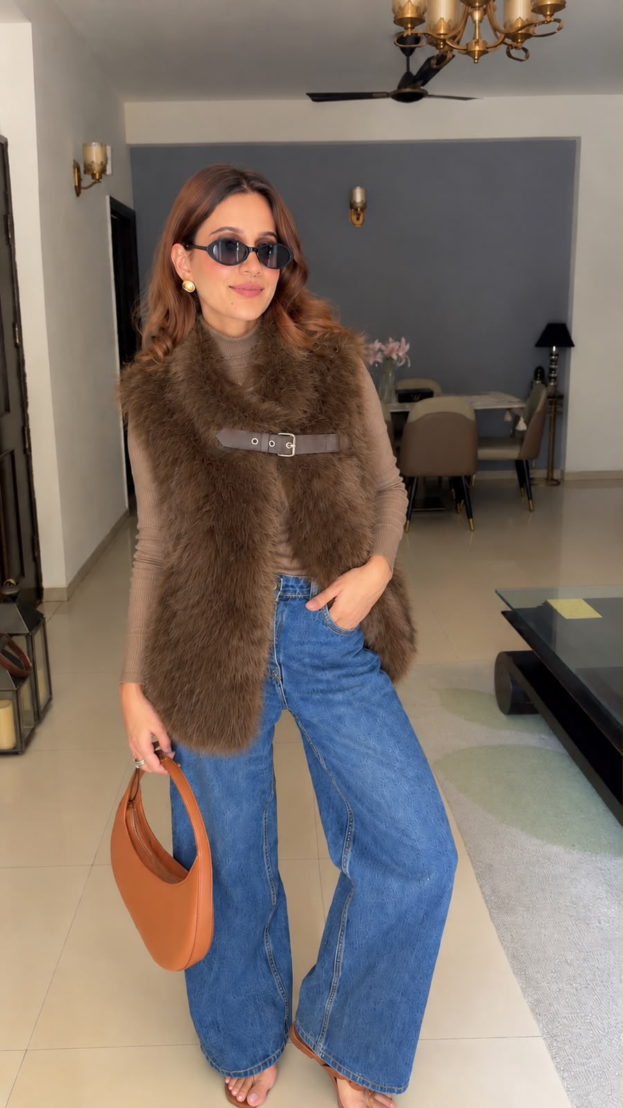 Fall Belted Faux Fur Vest