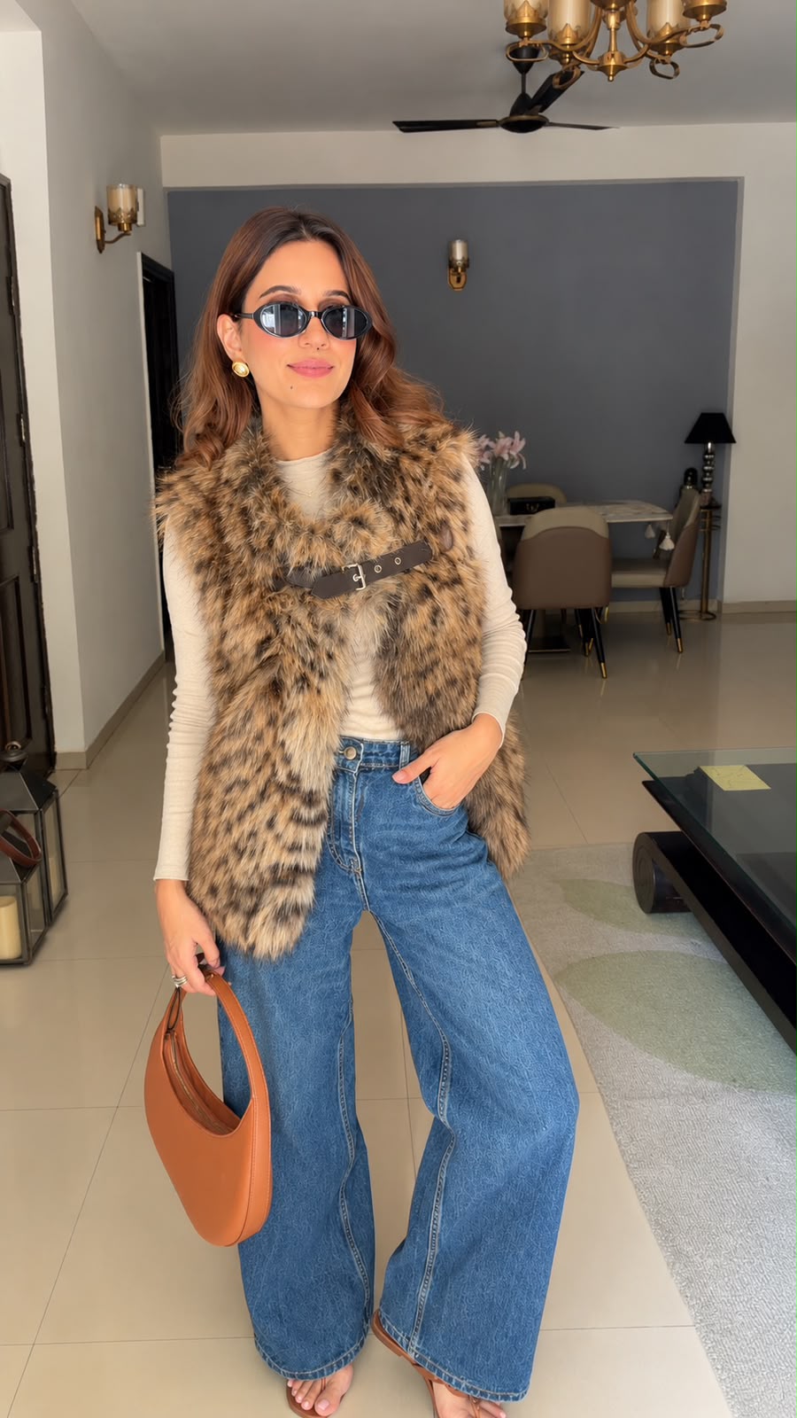 Fall Belted Faux Fur Vest