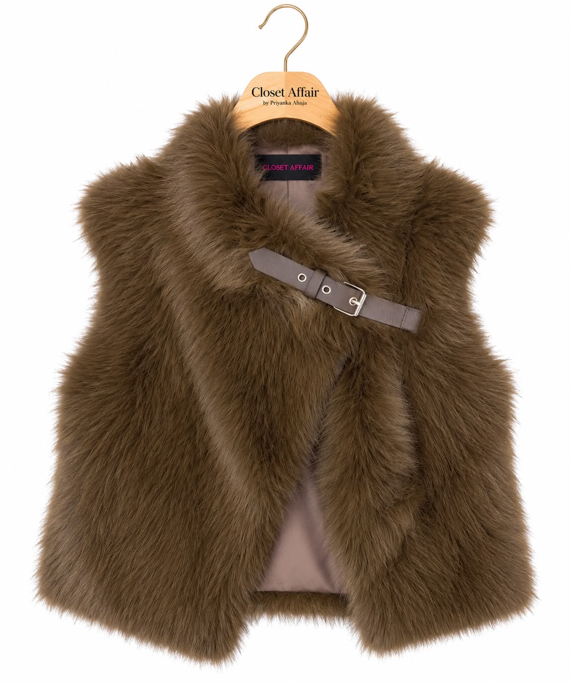 Fall Belted Faux Fur Vest