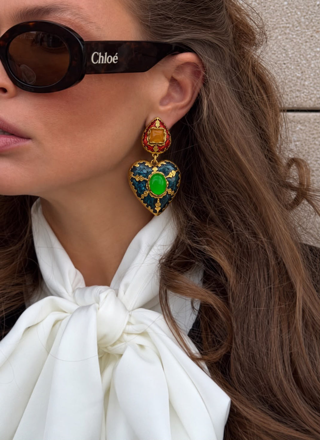 Multicolour Enamel Heart Statement Earrings