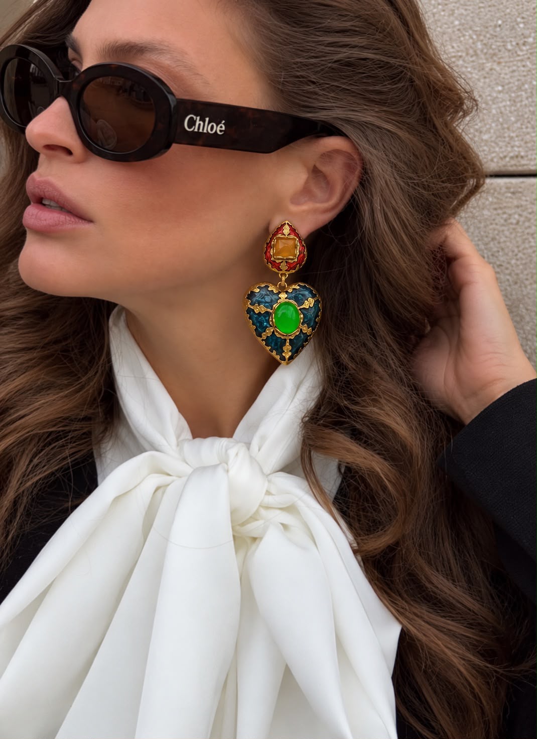 Multicolour Enamel Heart Statement Earrings