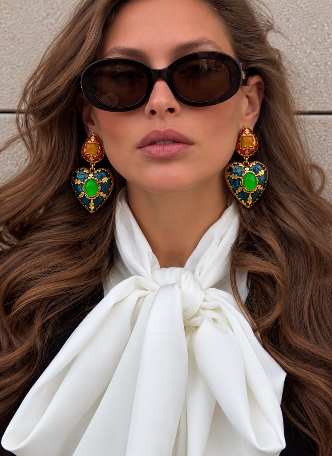 Multicolour Enamel Heart Statement Earrings