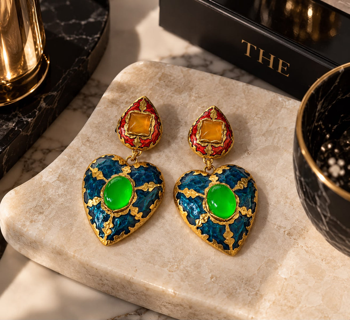 Multicolour Enamel Heart Statement Earrings