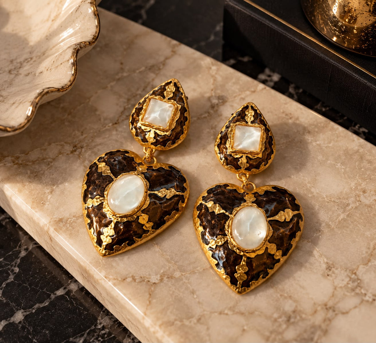 Multicolour Enamel Heart Statement Earrings