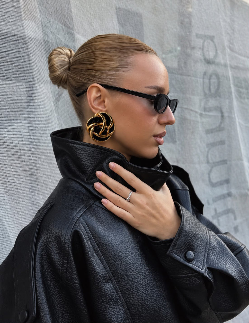 Sculpted Gold & Black Statement Earrings