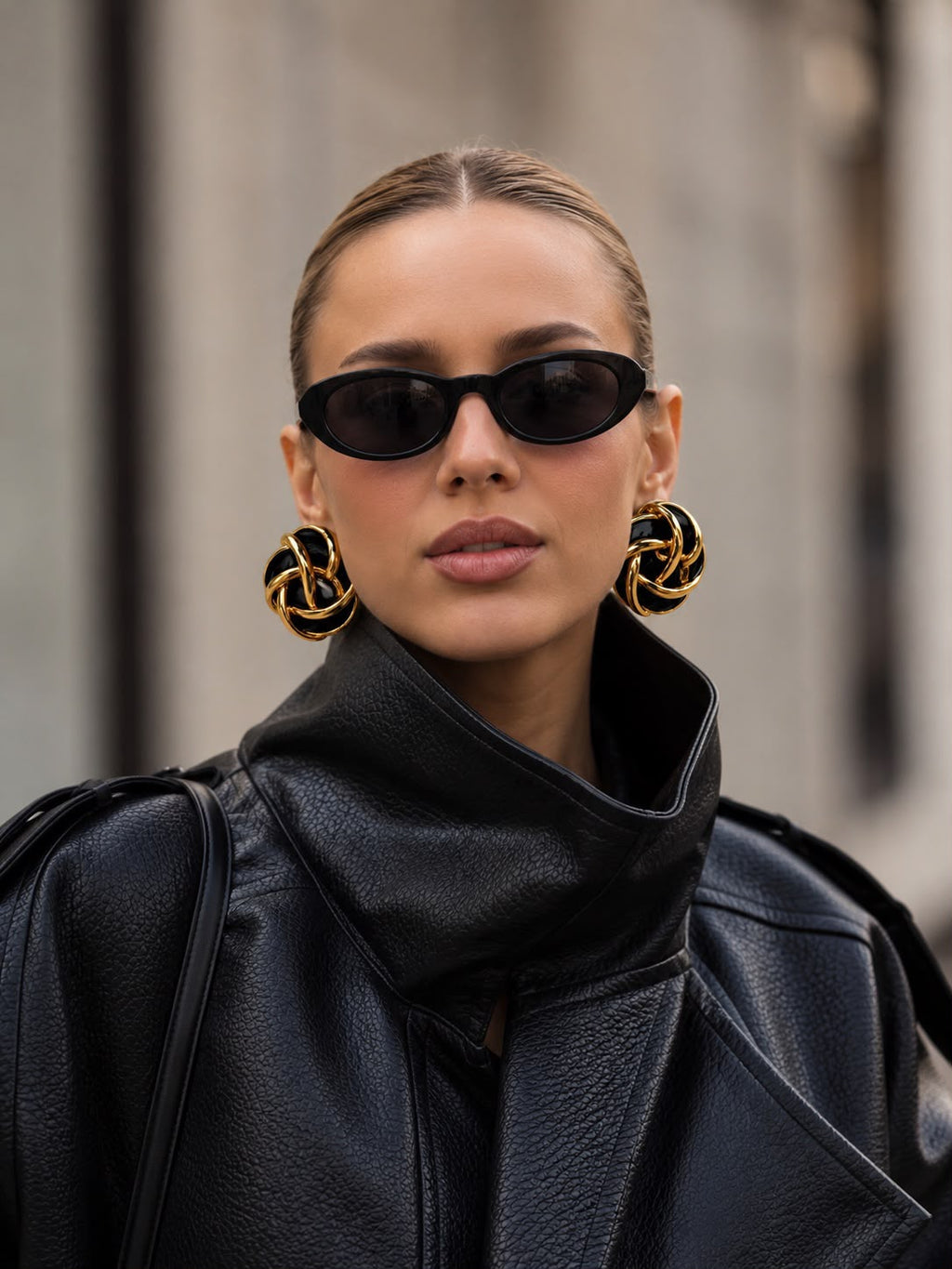 Sculpted Gold & Black Statement Earrings