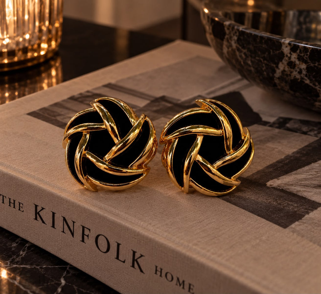 Sculpted Gold & Black Statement Earrings