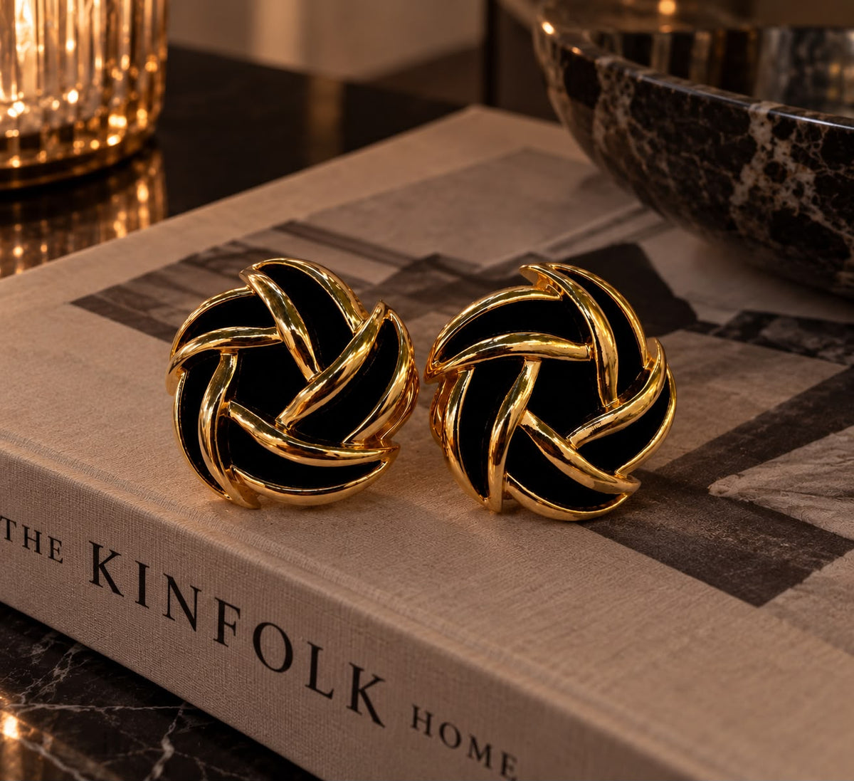 Sculpted Gold & Black Statement Earrings