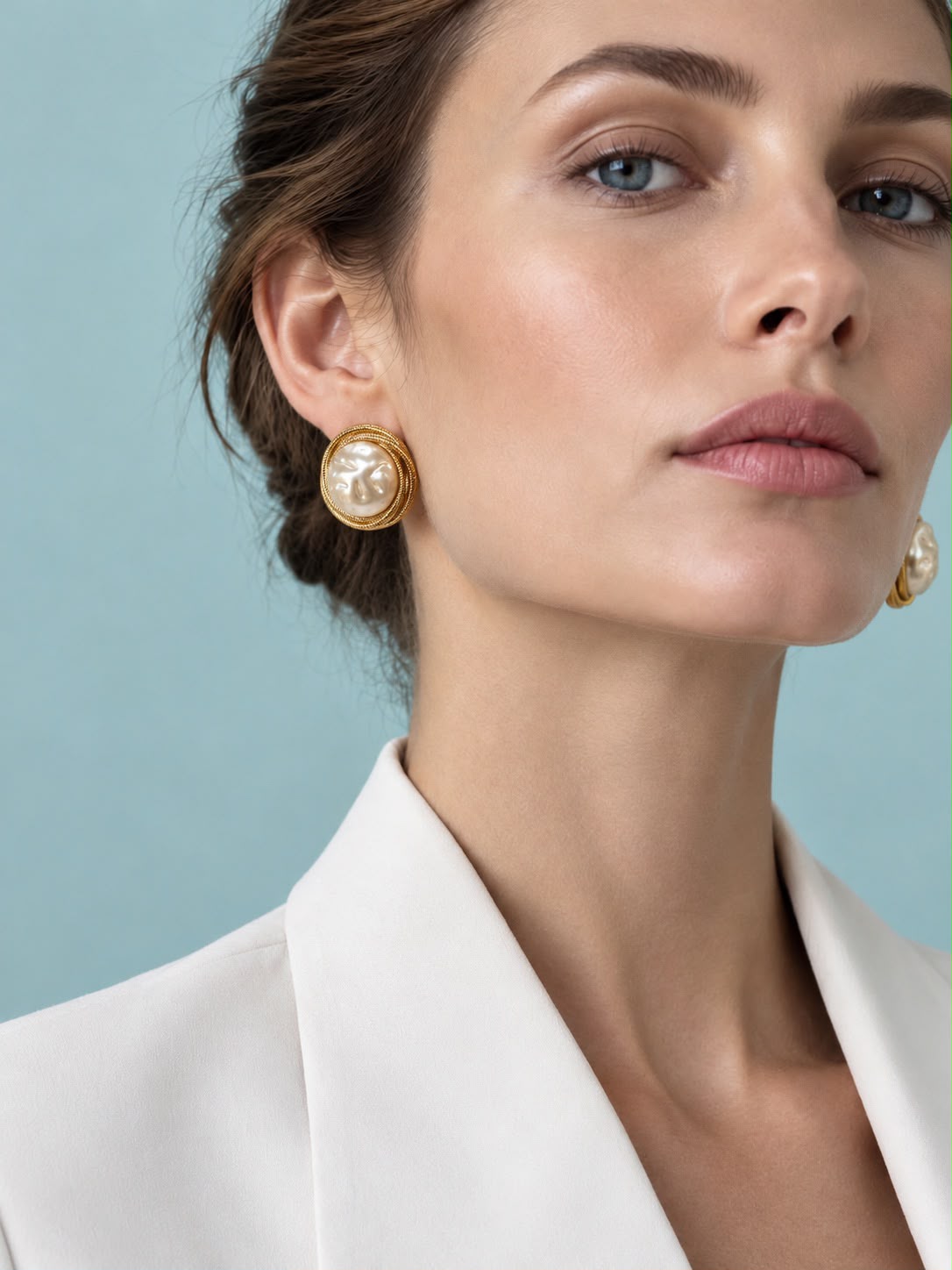 Luxe Pearl Textured Gold Stud Earrings