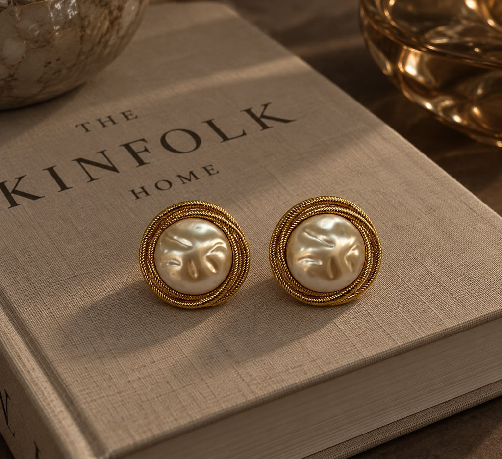 Luxe Pearl Textured Gold Stud Earrings