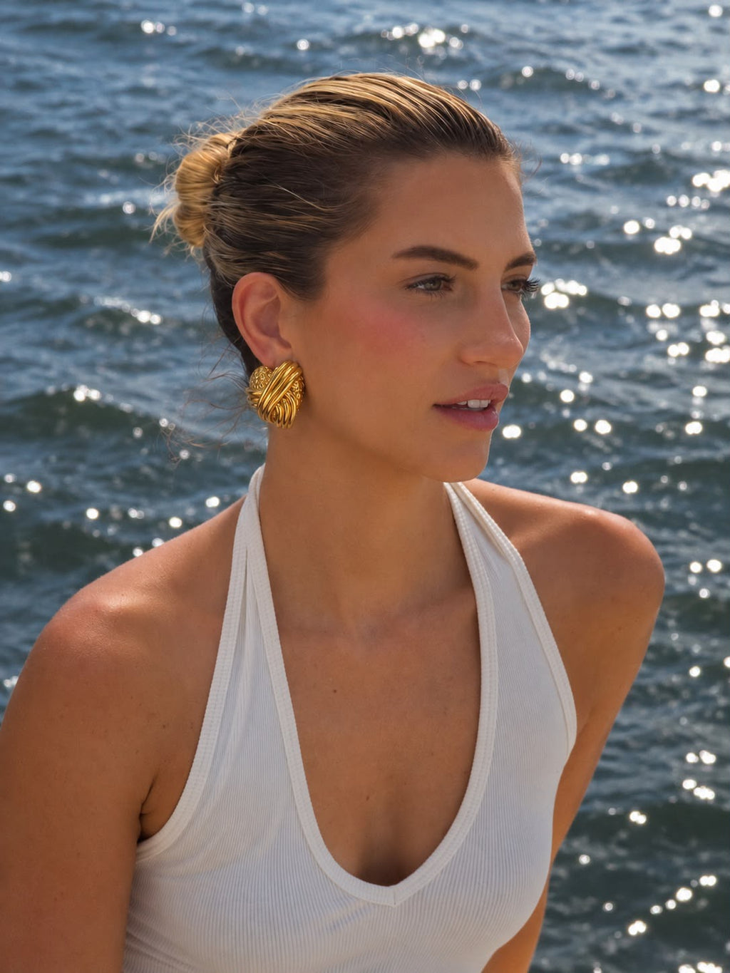 Gold Heart Stud Earrings