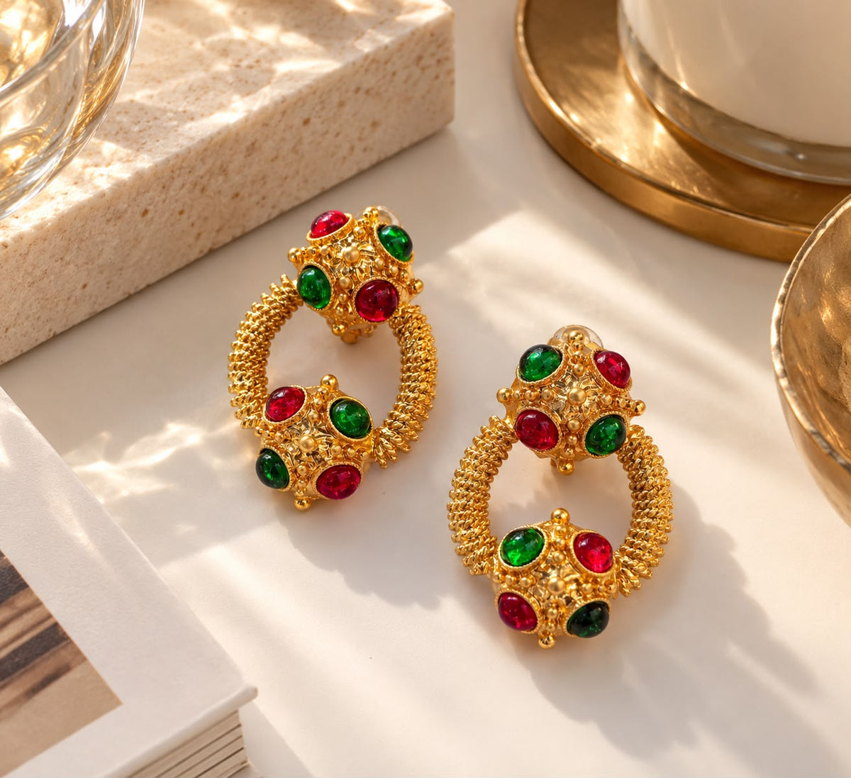 Jewelled Gold-Tone Hoop Earrings