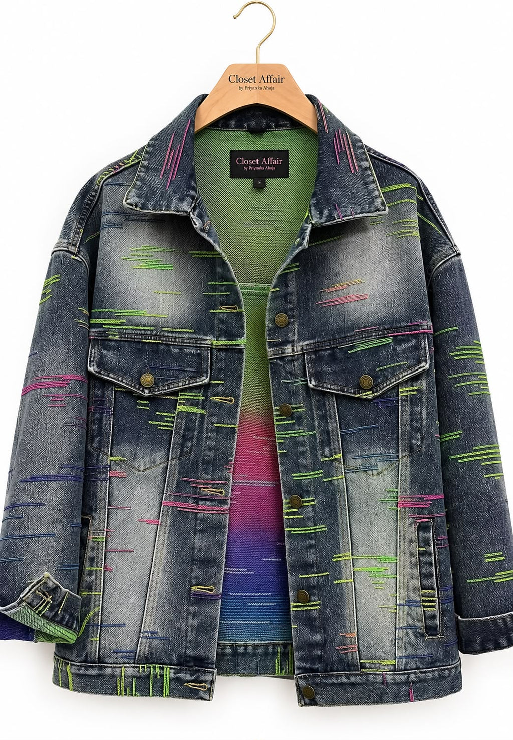 Denim coloured thread embroidery