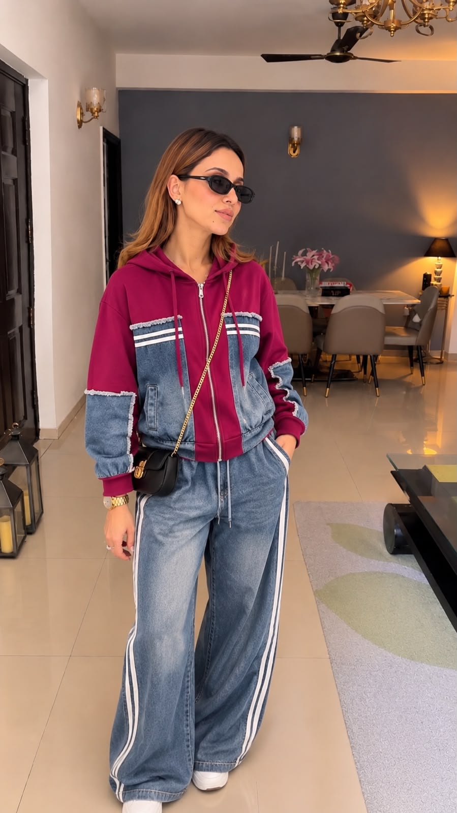 Denim Co-Ord Set with Zip-Up Hoodie