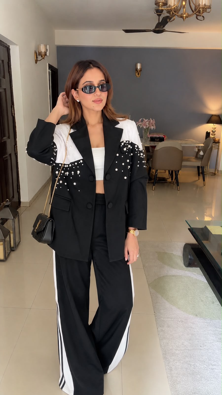 Timeless Monochrome Pearl Fall Blazer