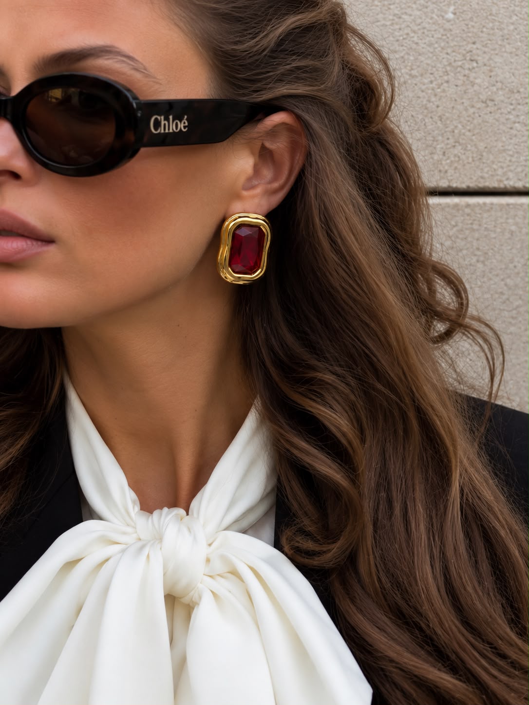 Ruby Red Gold Statement Stud Earrings