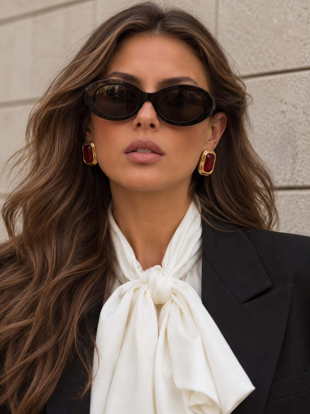 Ruby Red Gold Statement Stud Earrings