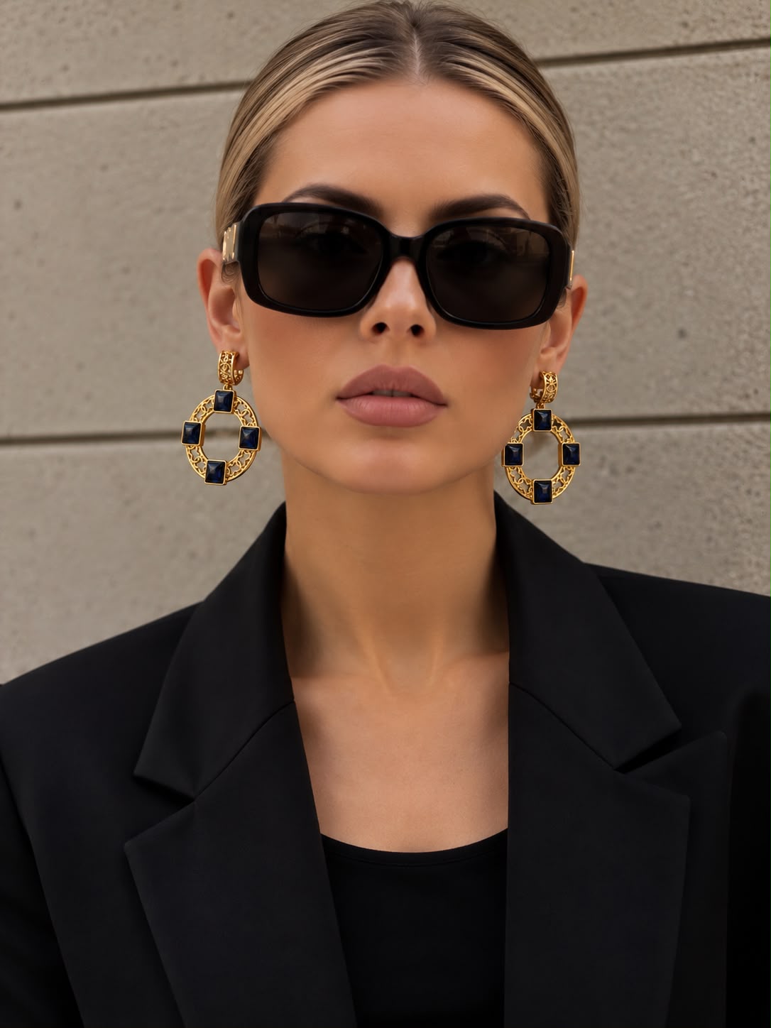 Lux Blue and Gold Hoop Earrings