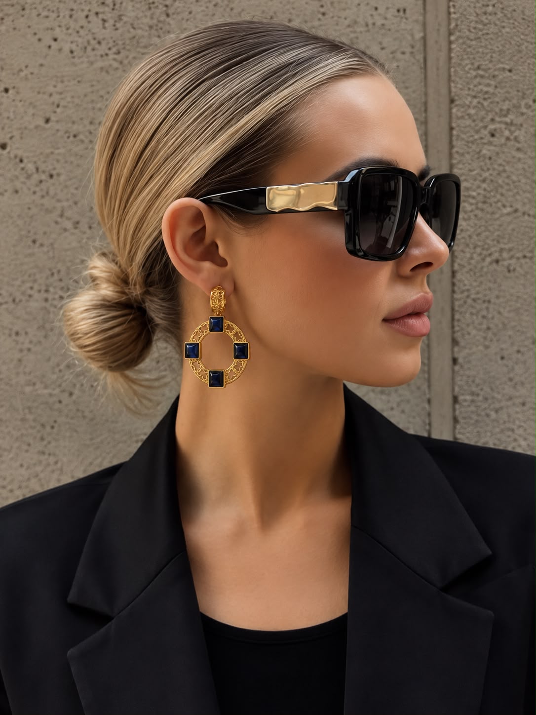 Lux Blue and Gold Hoop Earrings