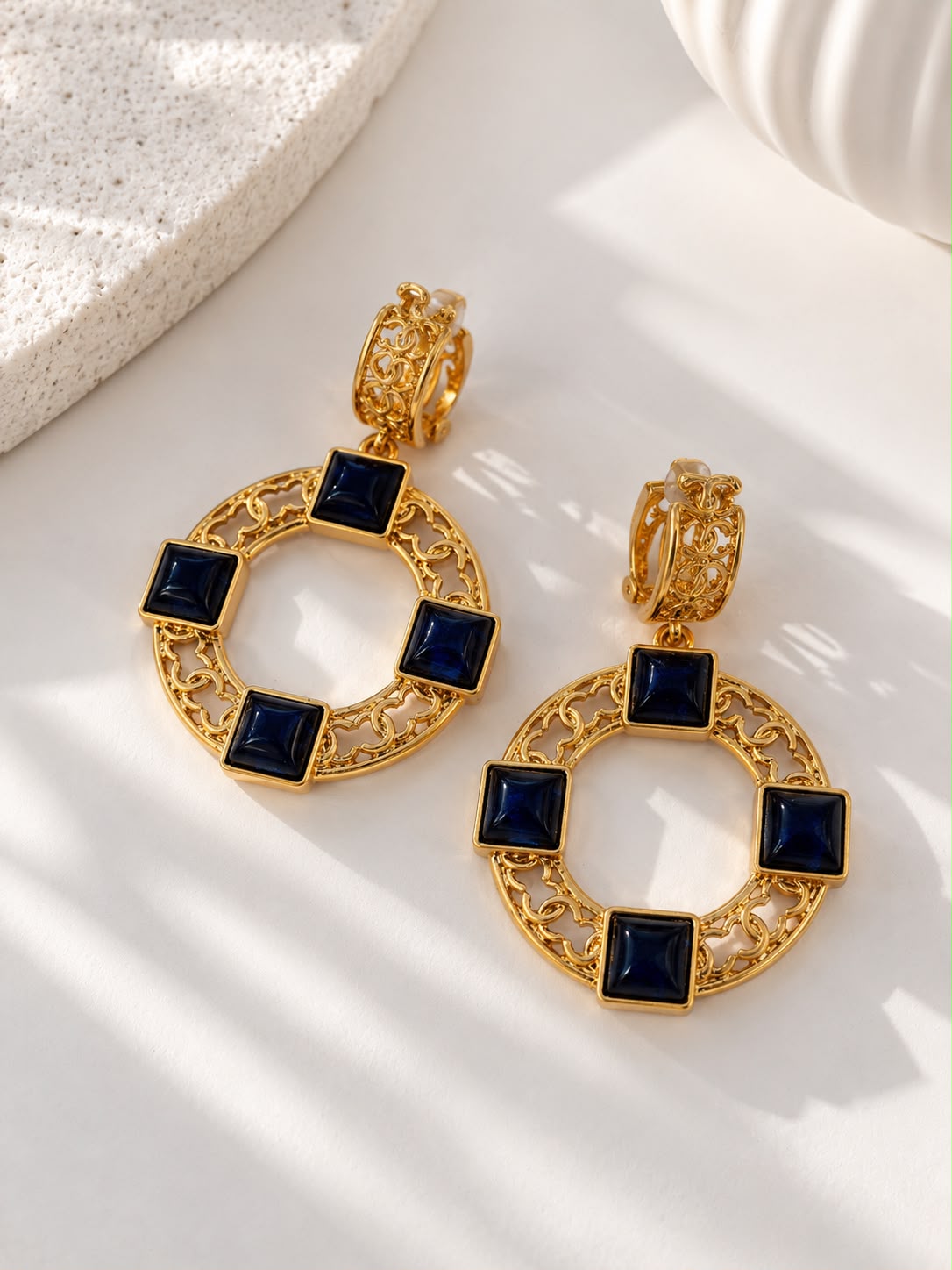 Lux Blue and Gold Hoop Earrings