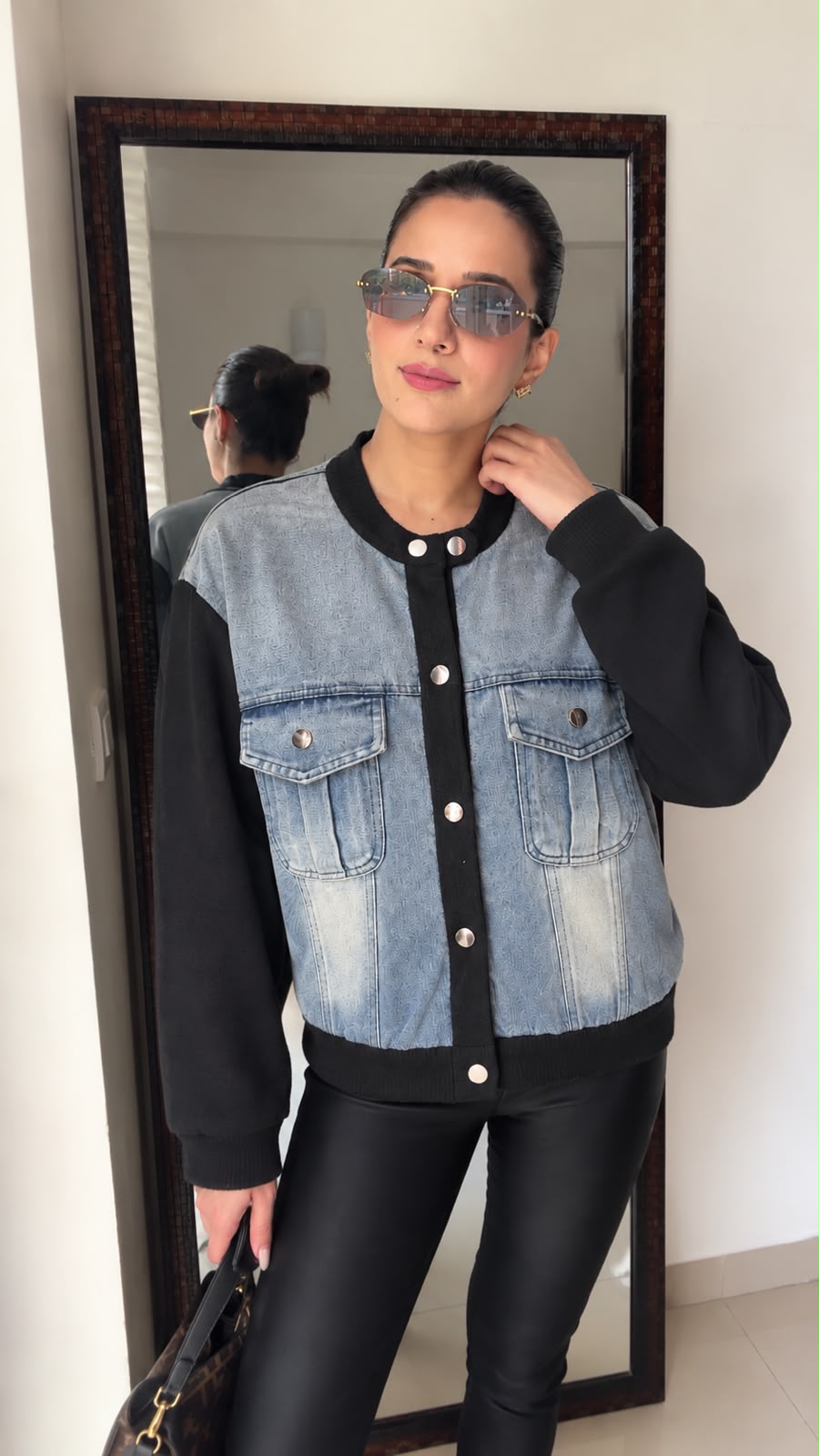 Fall Denim Panelled Bomber Jacket