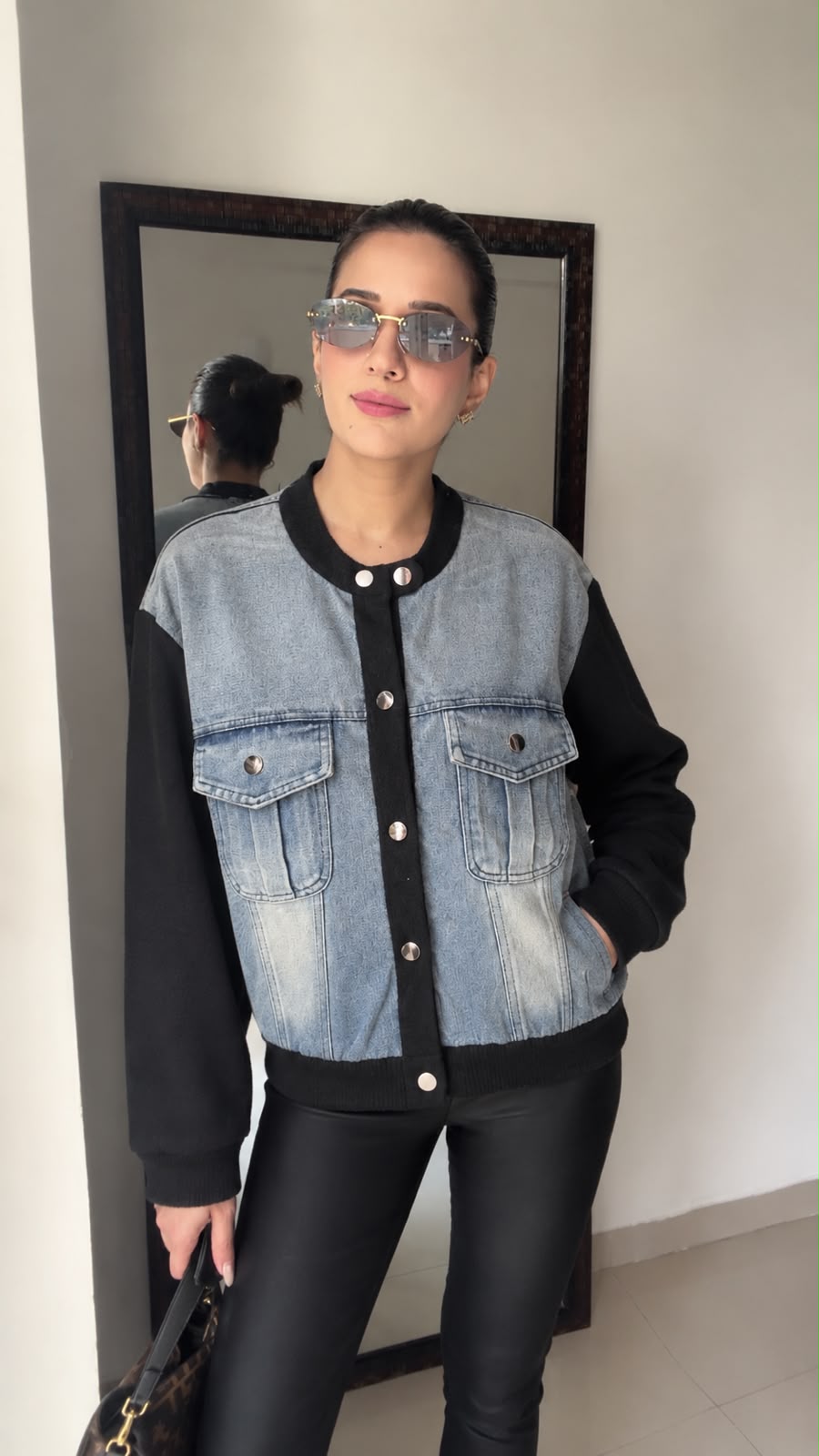 Fall Denim Panelled Bomber Jacket