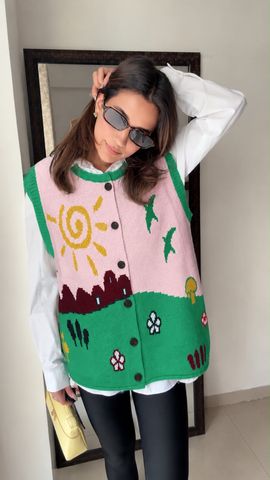 Fall Printed Knit Button-Down Vest