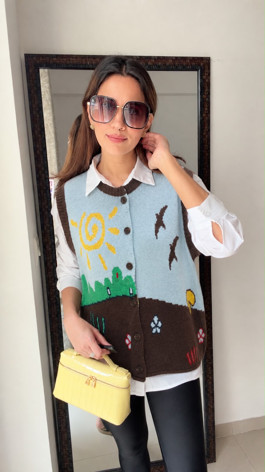 Fall Printed Knit Button-Down Vest
