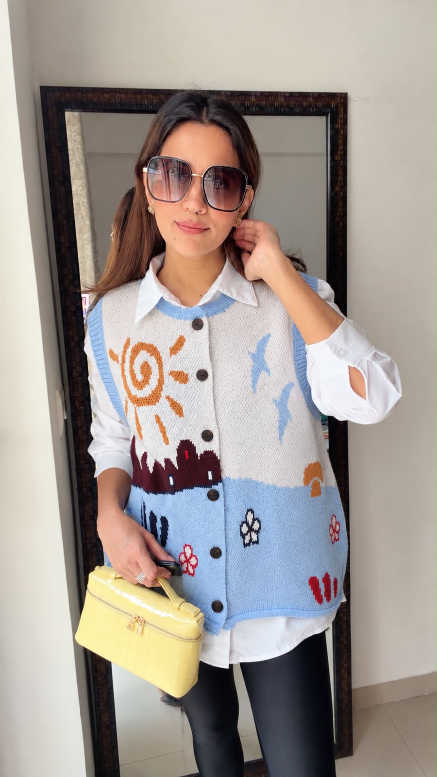 Fall Printed Knit Button-Down Vest