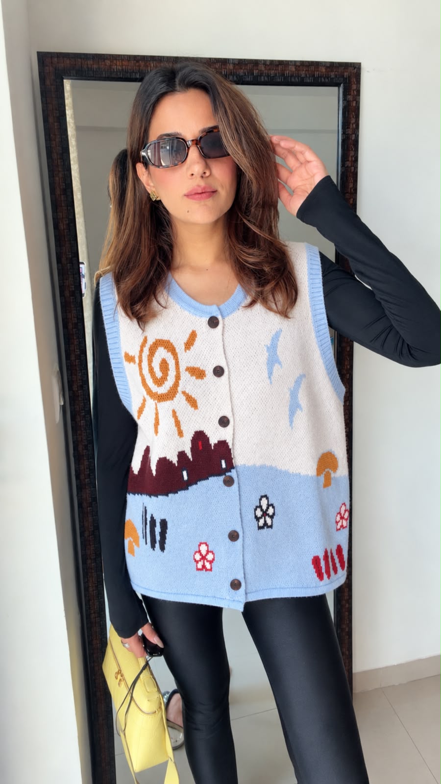 Fall Printed Knit Button-Down Vest
