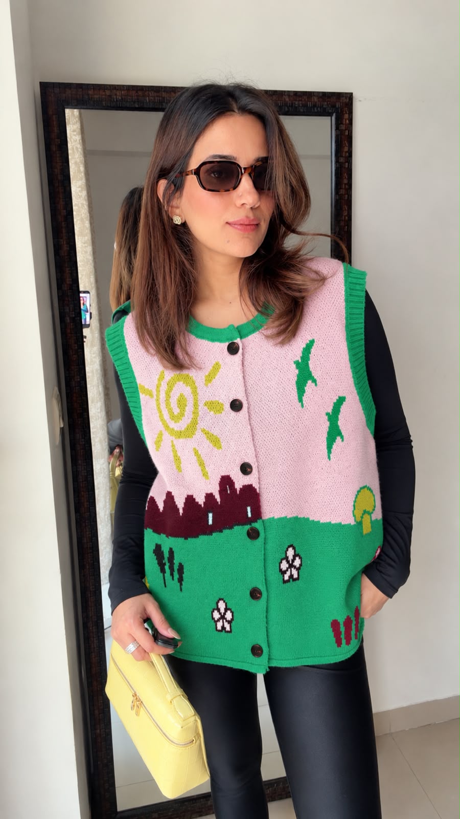 Fall Printed Knit Button-Down Vest