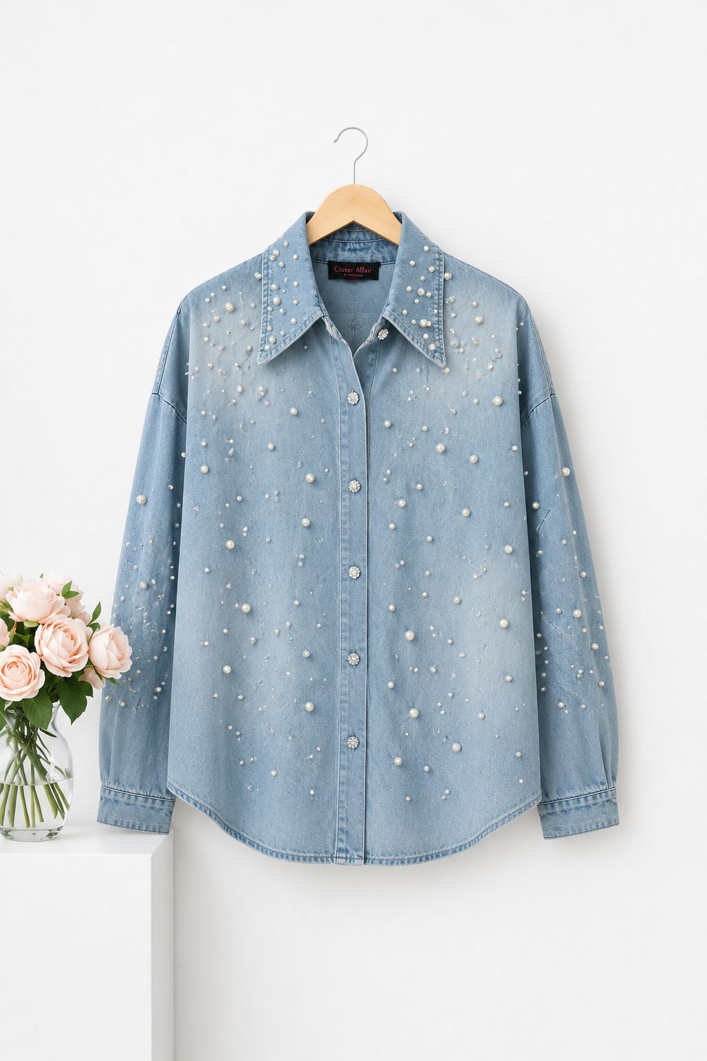 Pearl Embellished Denim Shirt
