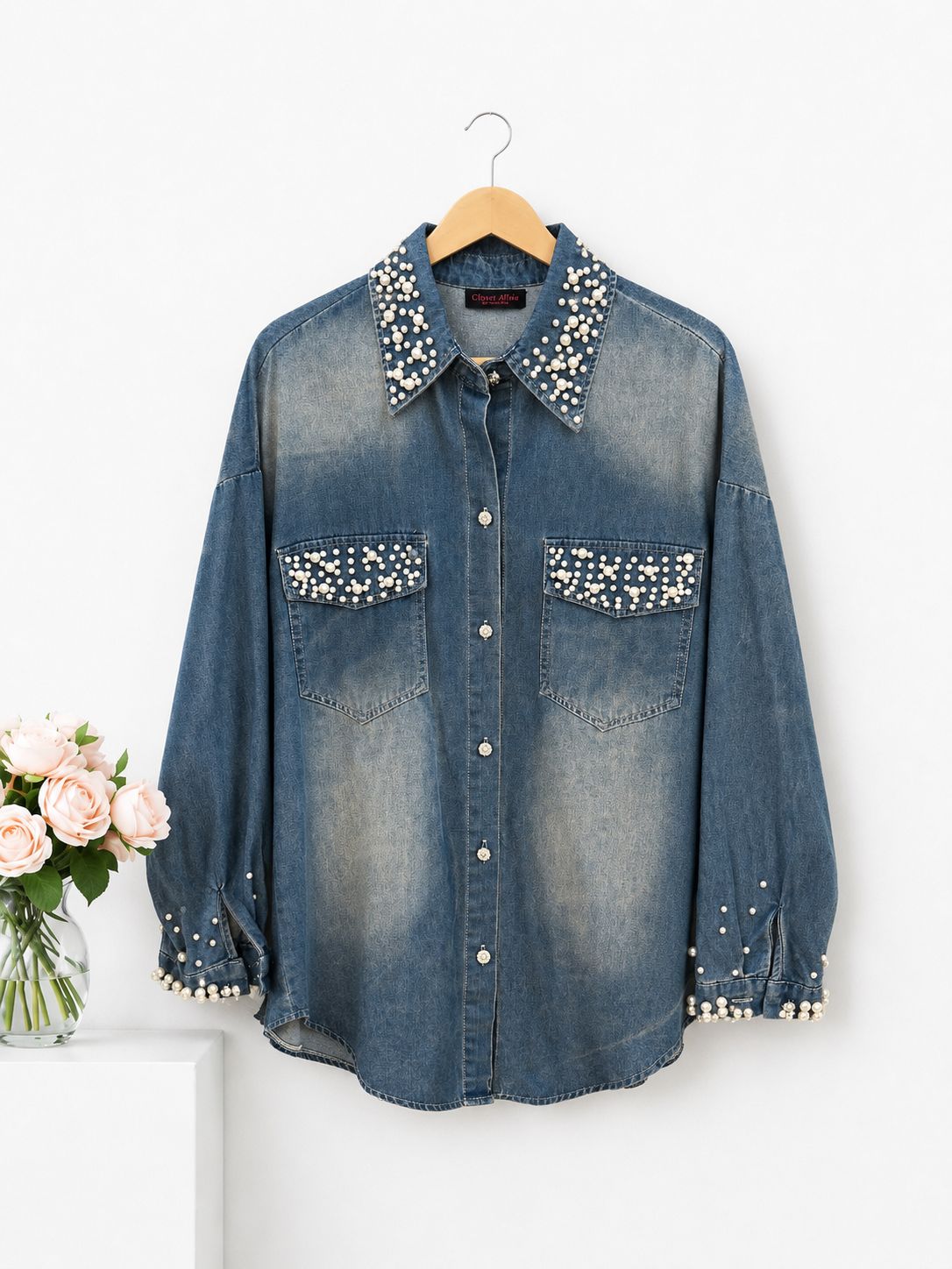 Pearl Studded Denim Shirt