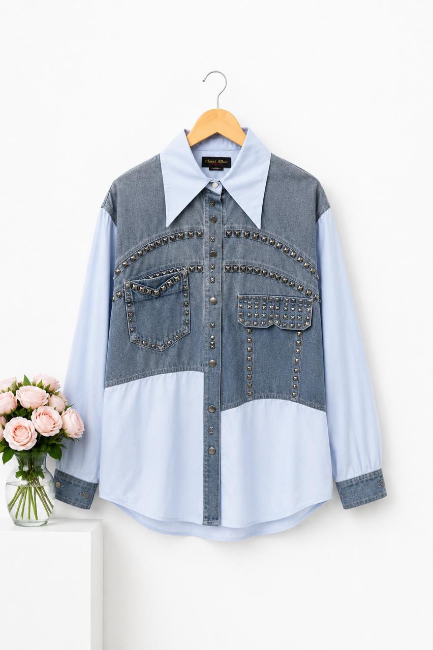 Studded Denim Contrast Statement Shirt