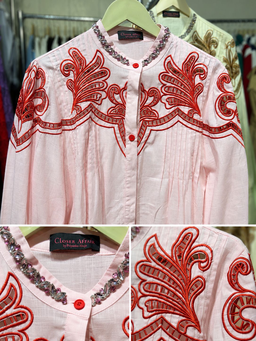 Embellished Embroidered Pintuck Poplin Shirt