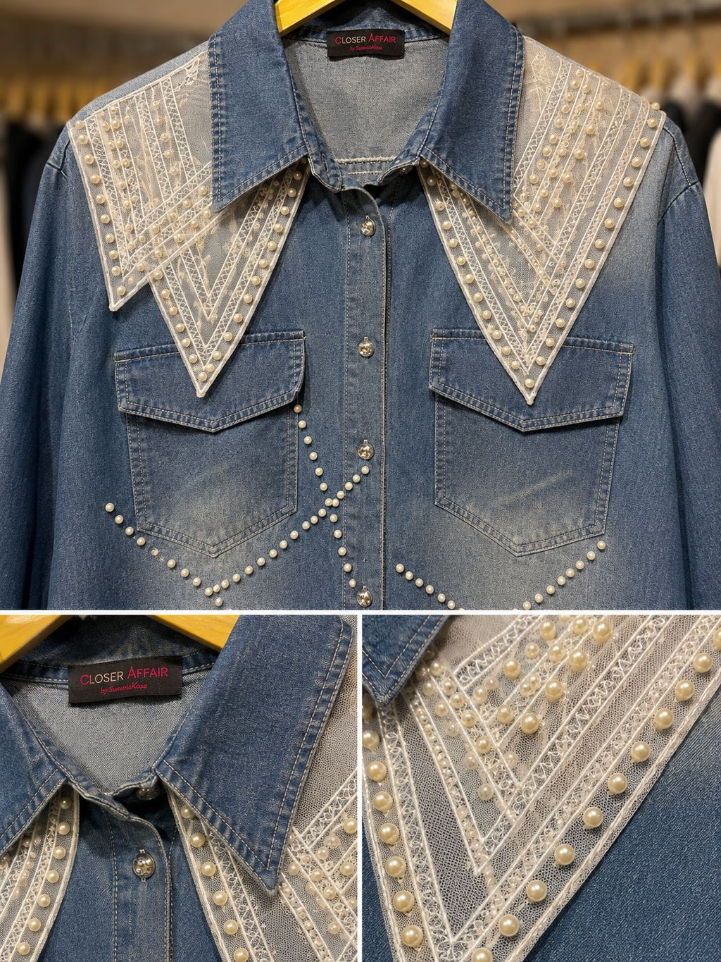 Lace Collar Denim Shirt