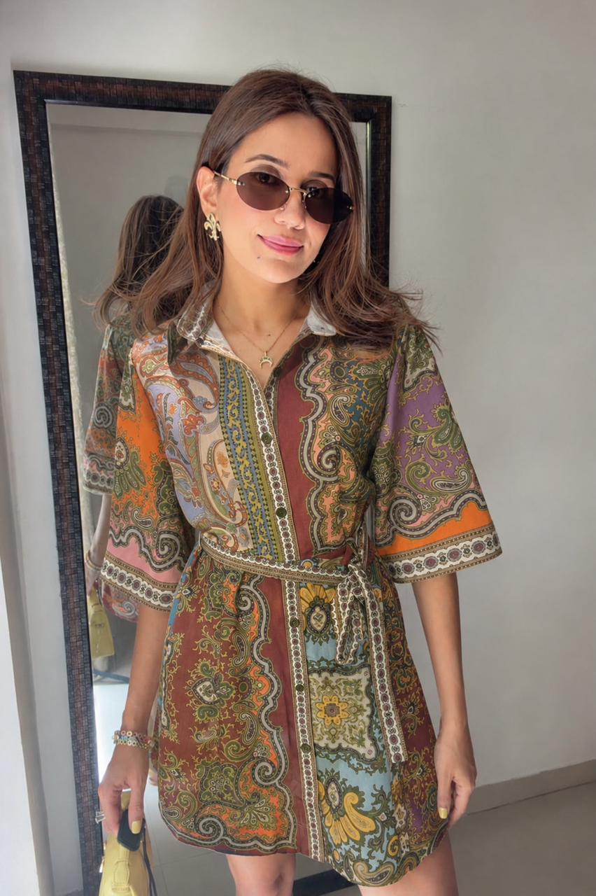 Vintage Mosaic Paisley Shirt Dress