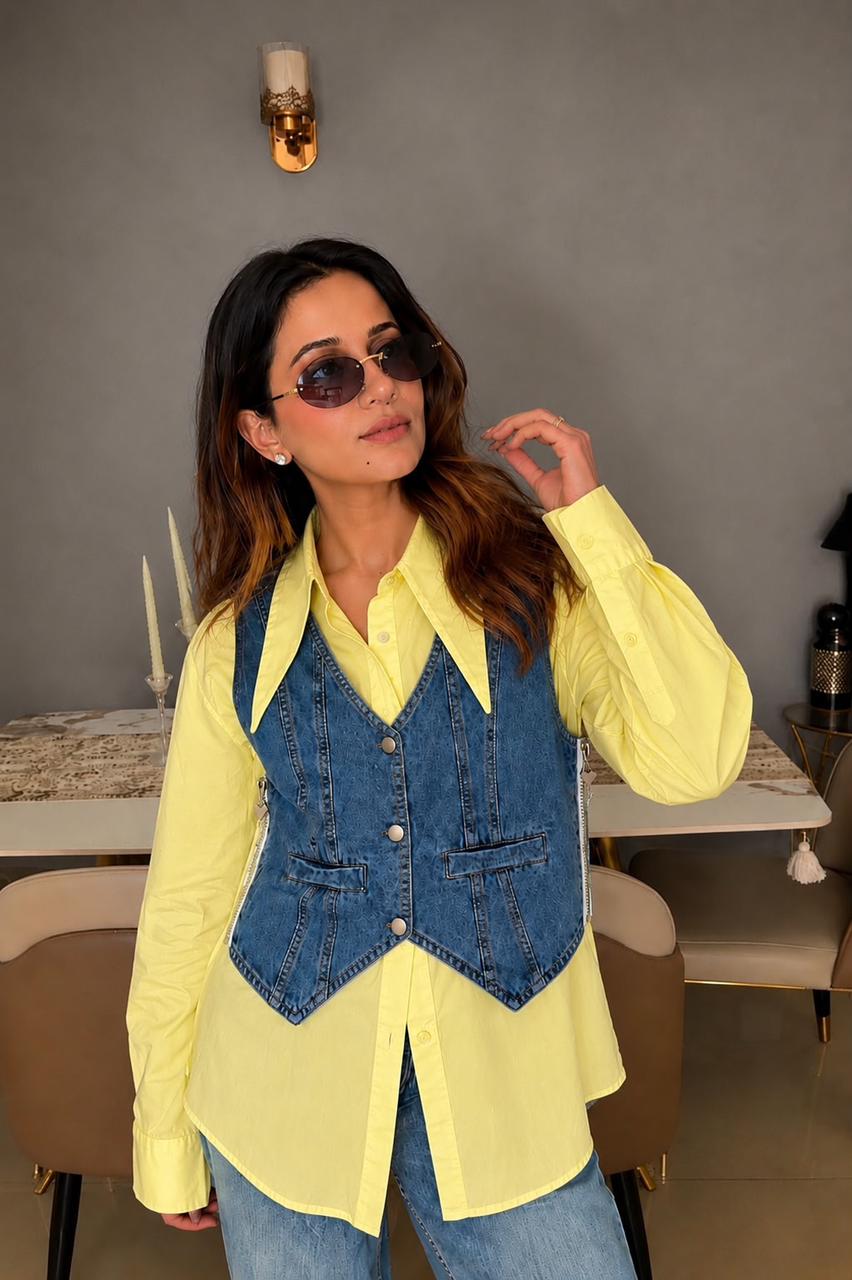 Layered Denim Vest Shirt