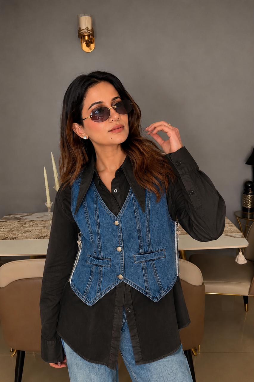 Layered Denim Vest Shirt