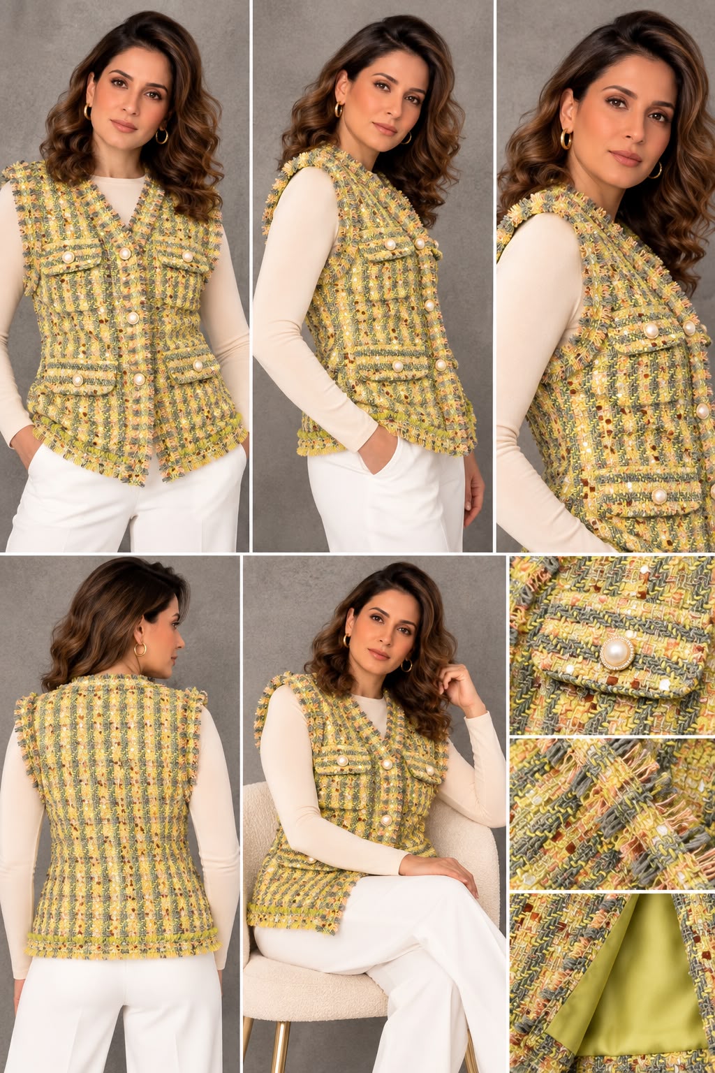Textured Tweed Button-Down Vest