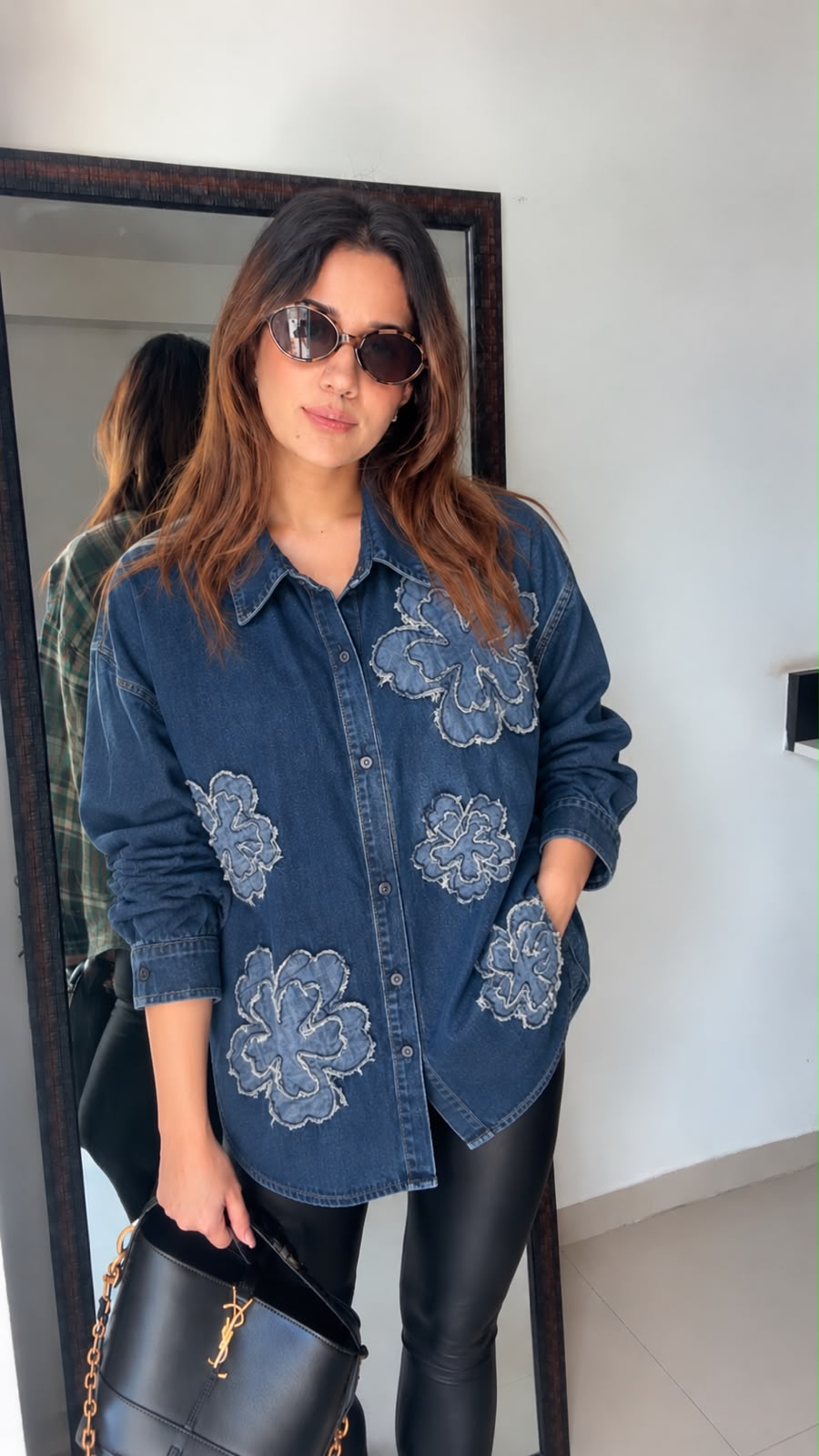 Floral Appliqué Denim Shirt