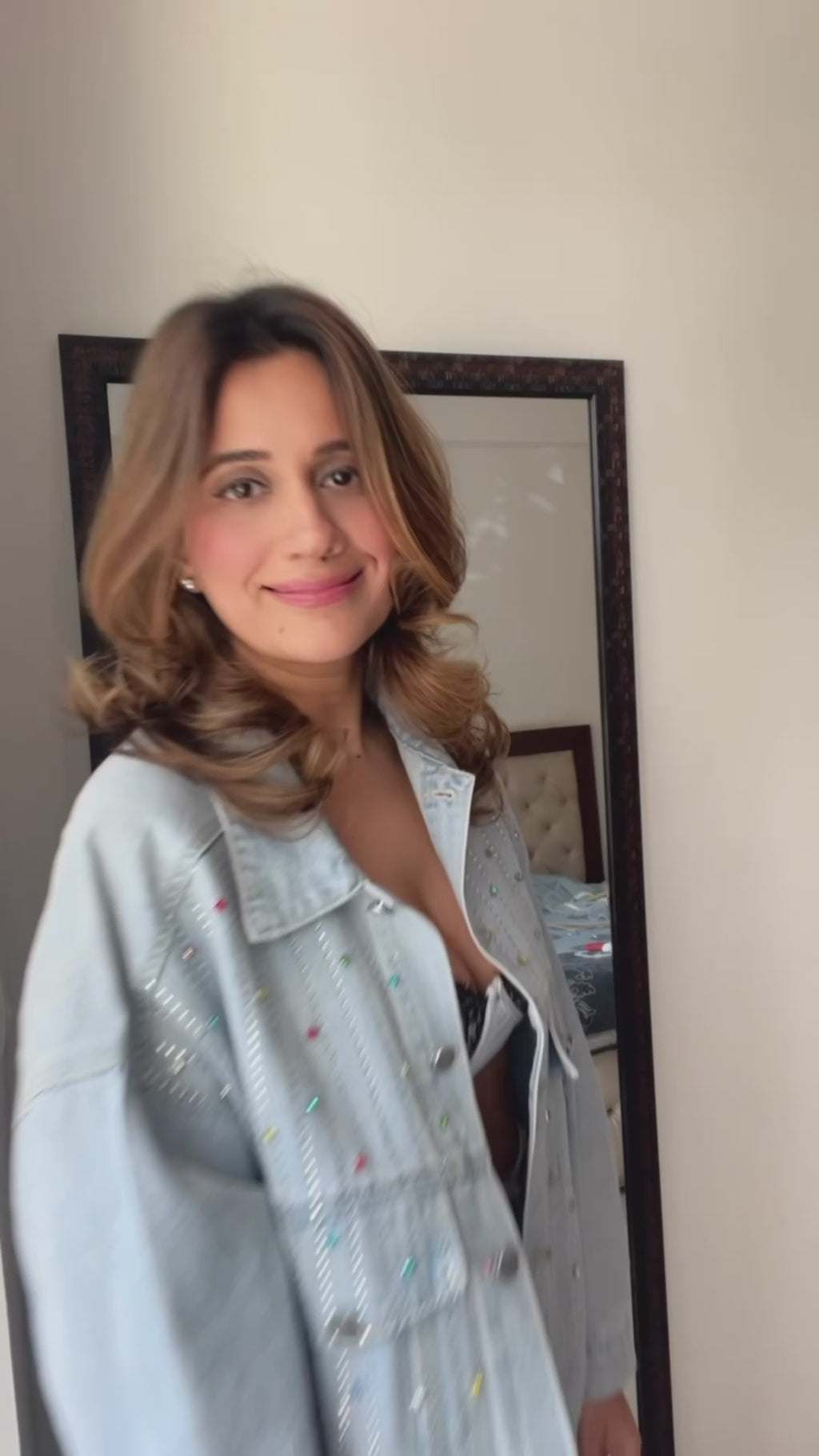 Multi Color Splash Studded Denim Fall Jacket