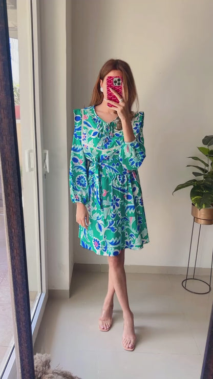 Power shoulder Dress with tie knot