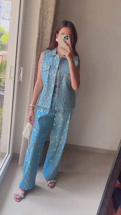 Denim Sequin Vest Co-ord