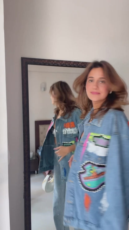Color Splash Oversized Denim Fall Jacket