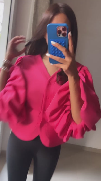 Voluminous Sleeves Buttoned Top