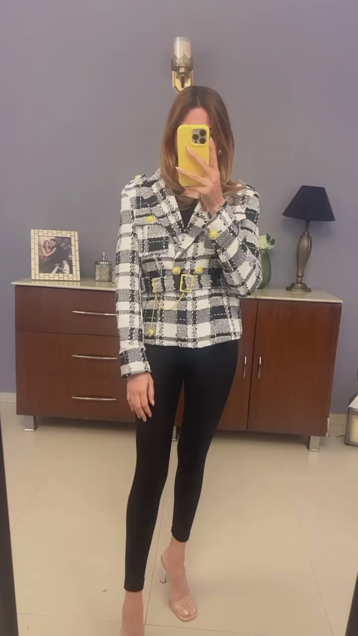 Monochrome Plaid Tweed Fall Jacket