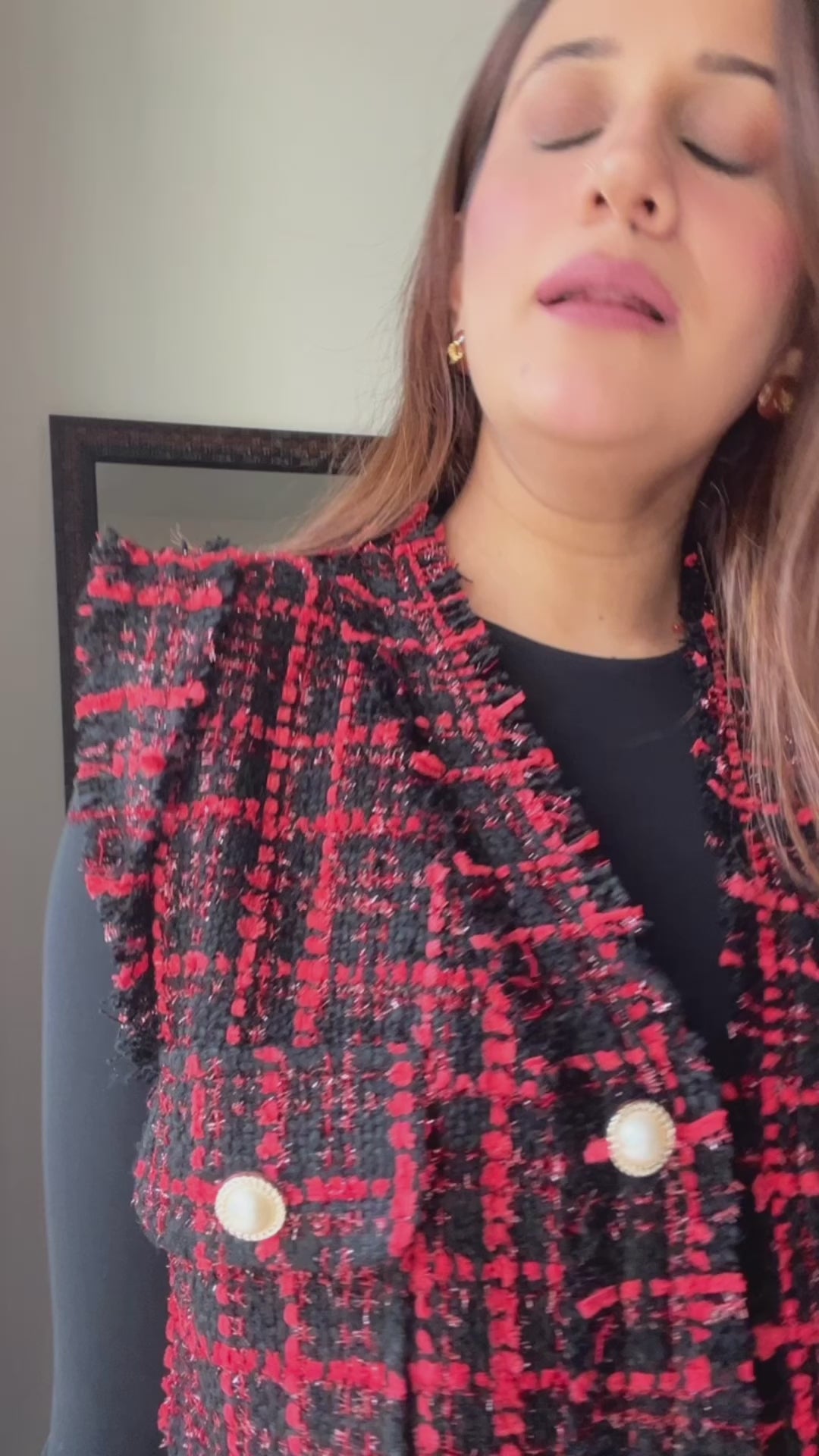 Red and Black Tweed Fall Vest